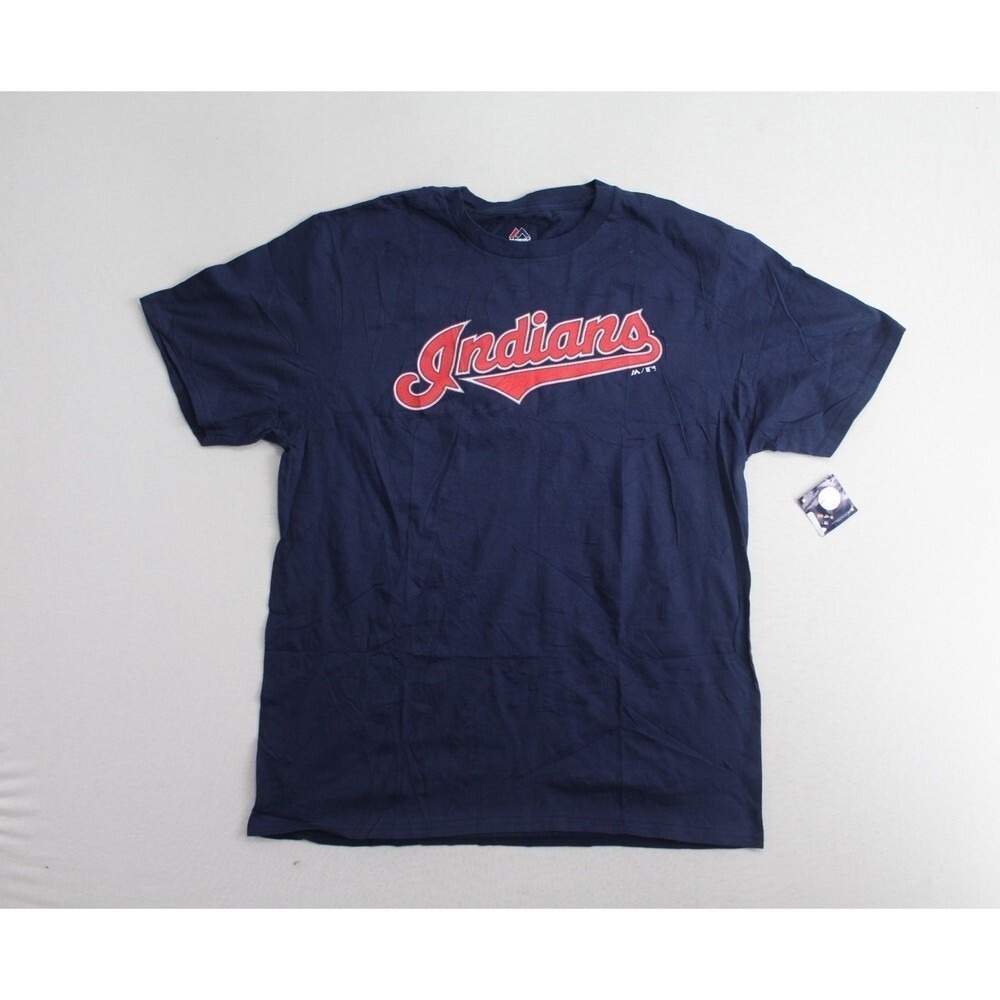 Cleveland Indians Men Blue Shirt Majestic Short Sleeve Size Large